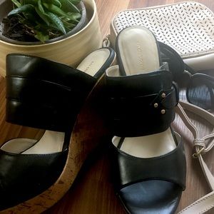 Black wedge slip on sandals